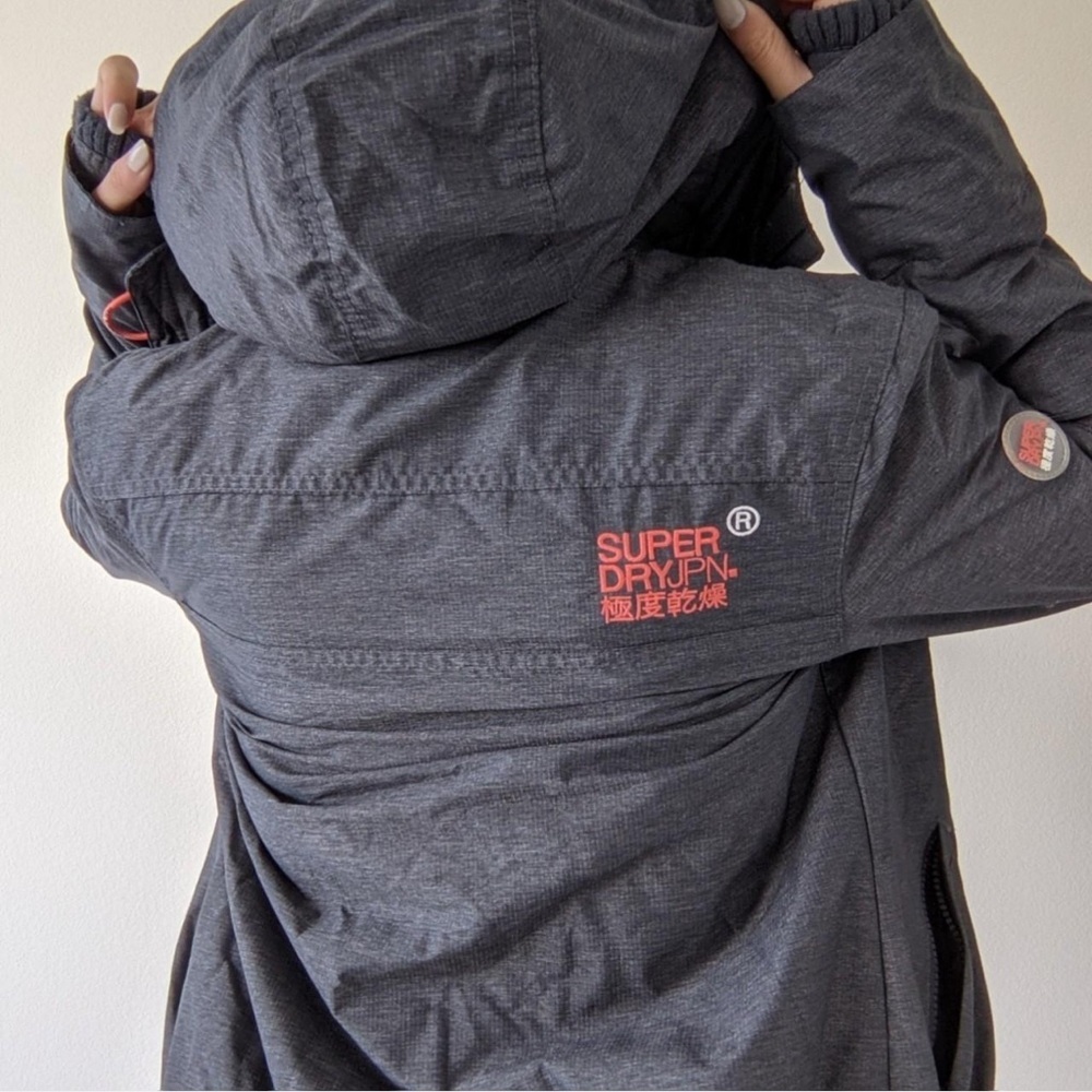 Superdry Japan Grey Winter Fleece Lined Hooded Jacket - Picture 4 of 11